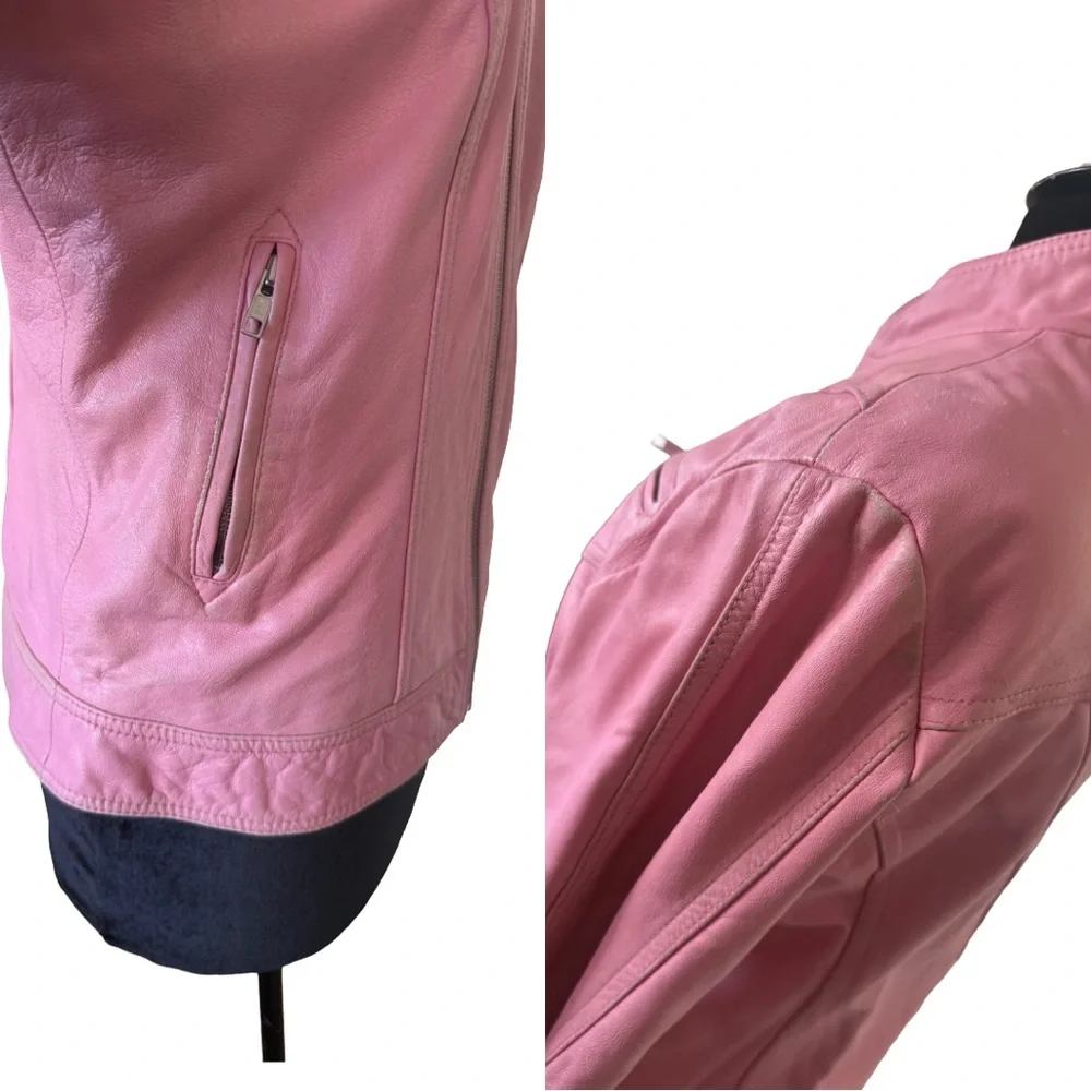 Y2K Wilson Genuine Leather Pink Moto Jacket - Picture 6 of 9